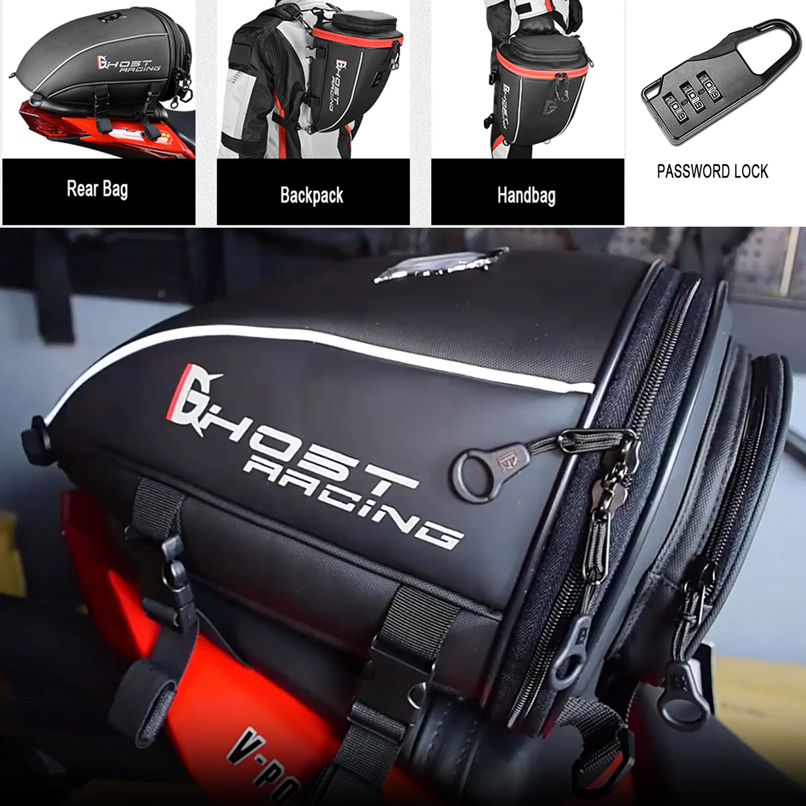 

10L Motorcycle Back Seat Bag Biker Cycling Shoulder Luggage Moto Backpack with Raincover Waterproof Motorbike Storage Accessory