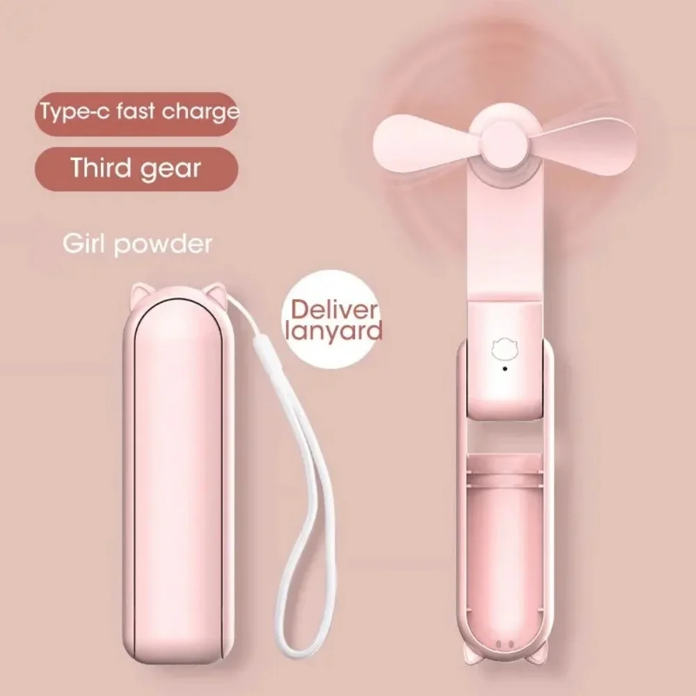 2000mAh Type-C Rechargeable Portable Handheld Fan 3 Speed Foldable Pocket Mini Travel Fan Outdoor Cooling Tool High Speed Fan