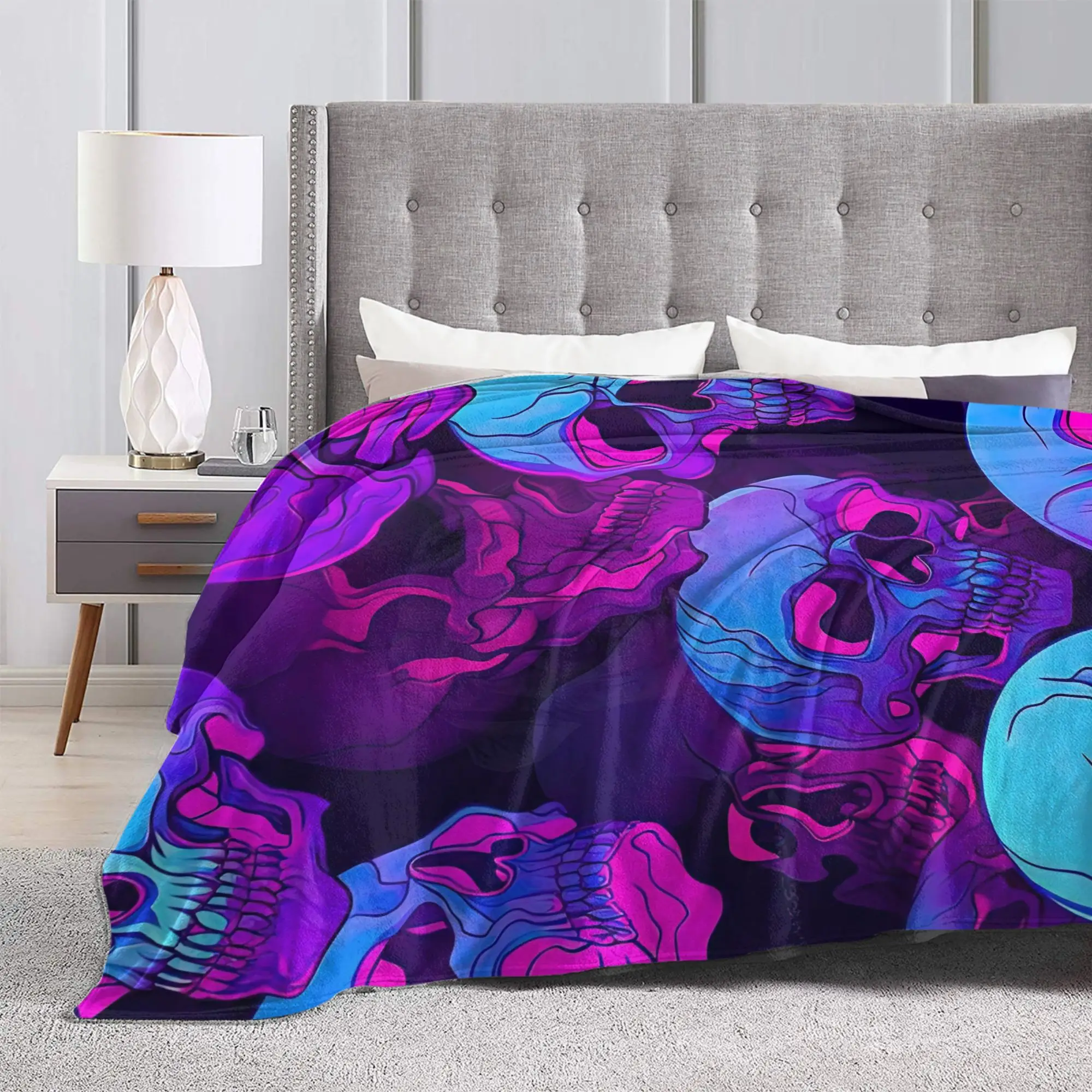 Gothic Skull Coral Fleece Plush Throw Blanket Halloween Psychedelic Blankets for Sofa Office Ultra-Soft Bedding Throws