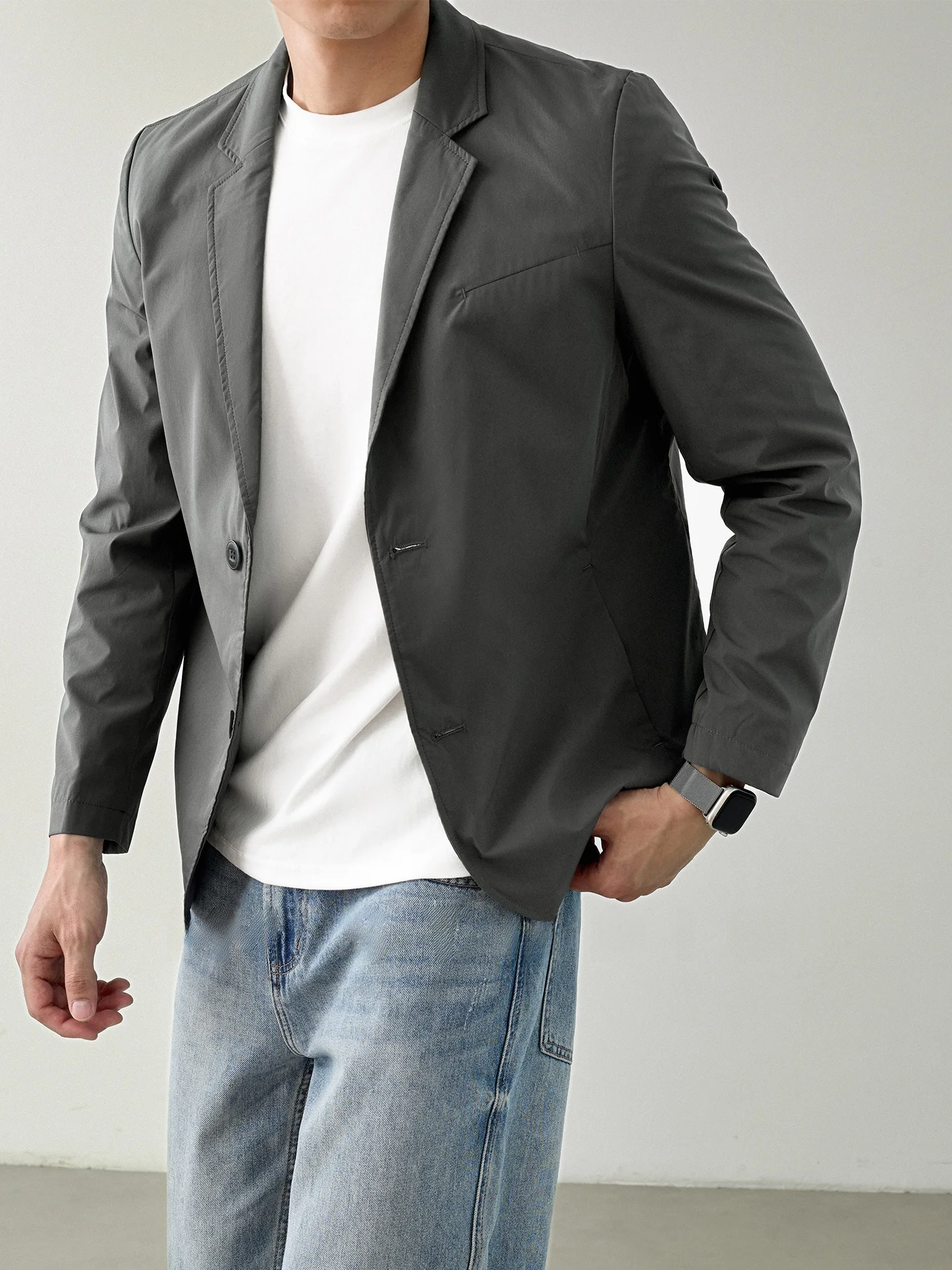Lightweight Anti-Wrinkle Easy Care Plaid Texture Casual Men's Suit Jacket Single Button Commute Style Standard Fit Polyester ...