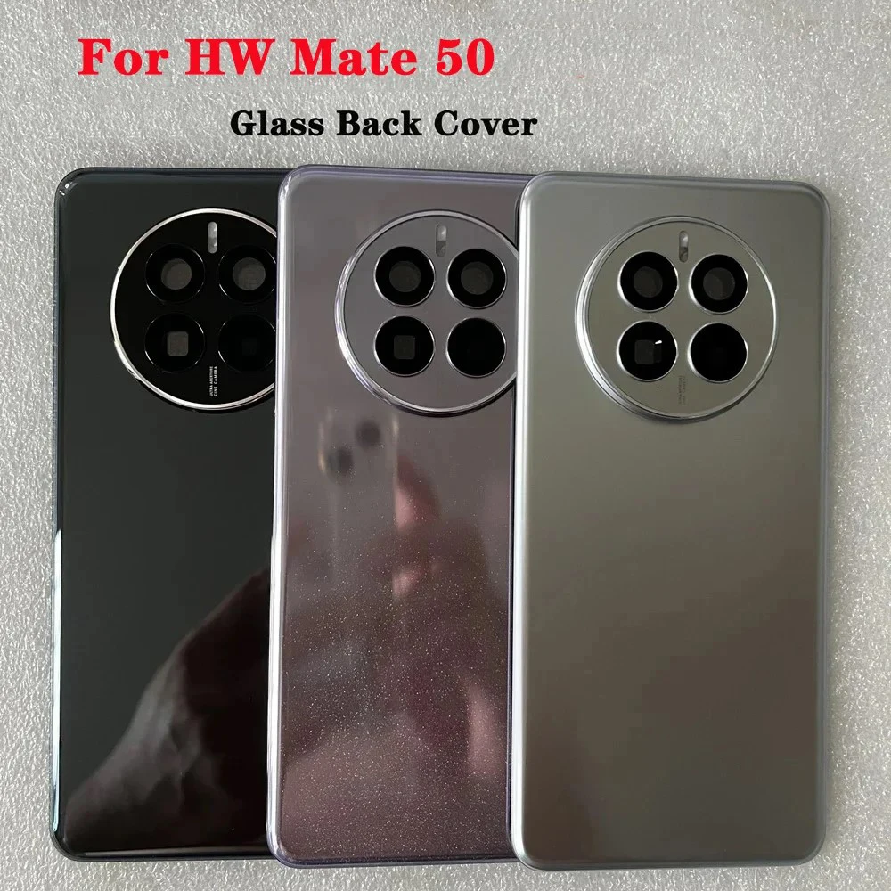 For Mate 50 New Tempered Glass Back Battery Cover For HW Mate 50 Spare Parts Back Cover Door Housing + Camera Lens