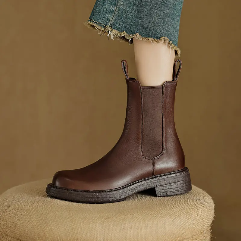 

Современные женские ботильоны из натуральной кожи на резинке, модный уличный стиль