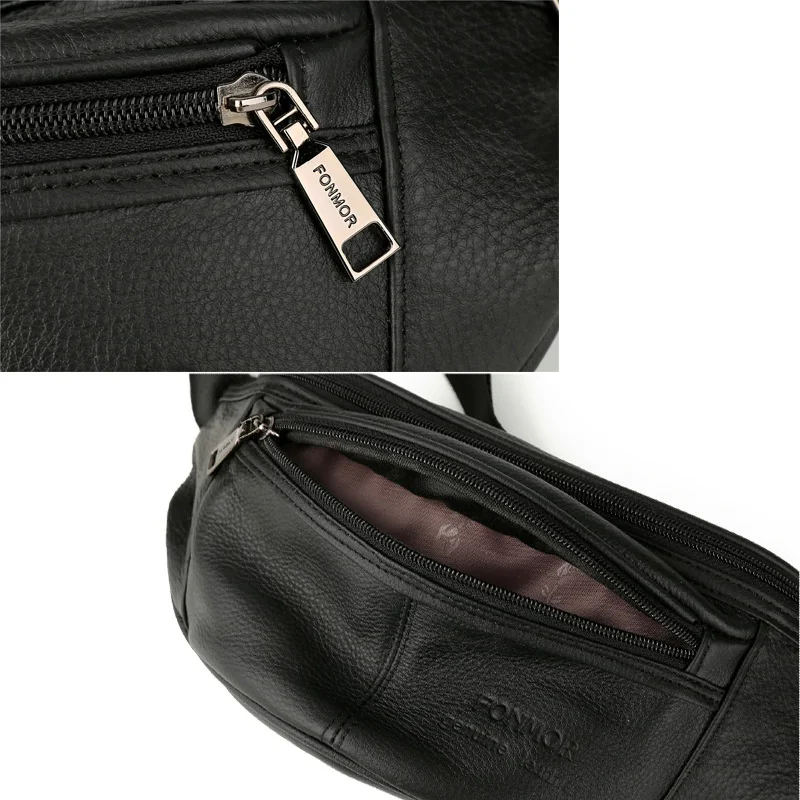 Cintura de couro genuíno para homens Bolsa de Peito de Couro Casual Fanny Bag Mensageiro de Ombro Masculino, Bolsa de cinto esportivo