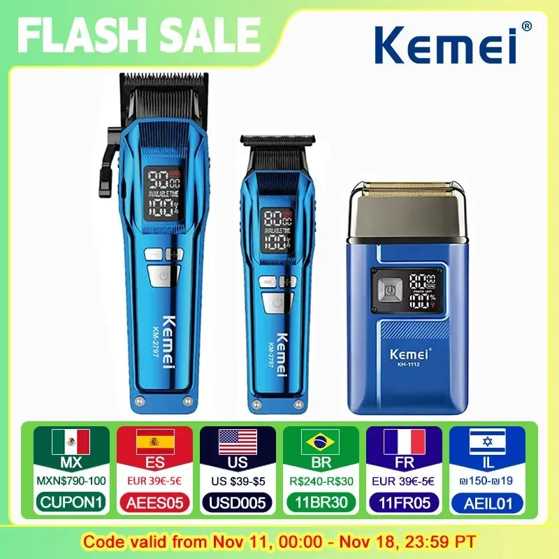 

Kemei Trimmer KM-2797 Rechargeable Electric Hair Clippers Set LCD Shaver KM-1112 Dry and Wet Shaving Machine Cordless Kit Kemei