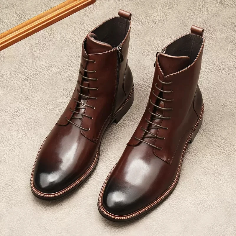 Fashion Chelsea Leather Men\'s Boots Genuine Leather Luxury Casual Formal Casual Man Ankle Boots Black Brown Zipper Dress Boots