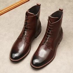 Fashion Chelsea Leather Men's Boots Genuine Leather Luxury Casual Formal Casual Man Ankle Boots Black Brown Zipper Dress Boots