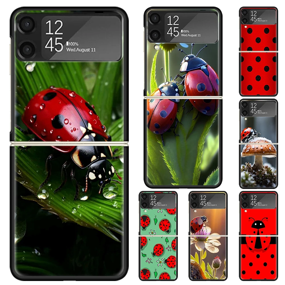 Insect Seven-Star ladybug Hard PC Phone Case For Samsung Galaxy Z Flip 6 5 4 3 Black Cover ZFlip6 Flip5 Flip4 5G Foldable Print