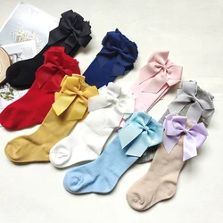 New Girls Socks Big Bows Cotton Cute Children Sock Soft Baby Long Tube Socks Kids Princess Knee High Socken For 0-7Y