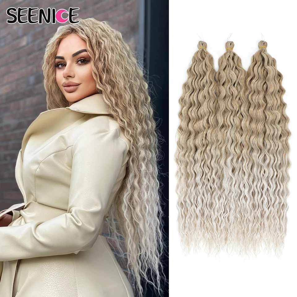 Synthetic Braiding Hair Extensions Natural Deep Wavy 30inch Long Curly Braid Hair Ombre Brown Blonde Ariel Twist Crochet Hair
