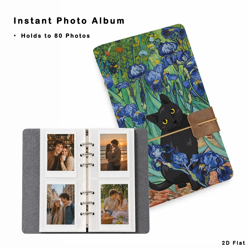 Aesthetic Vintage Painting Cat Pattern Photo Album 80 Photos Capacity Binder‑Type Instant Picture Book for Couple Family Vacatio