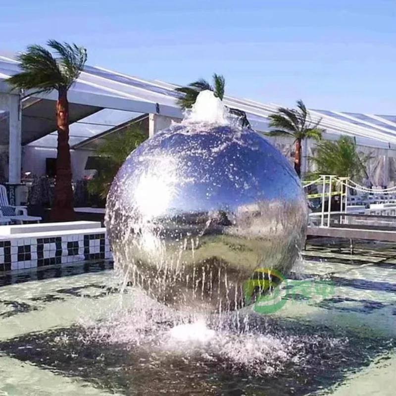 Large mirror polished hollow ball fountain pool stainless steel sculpture ball
