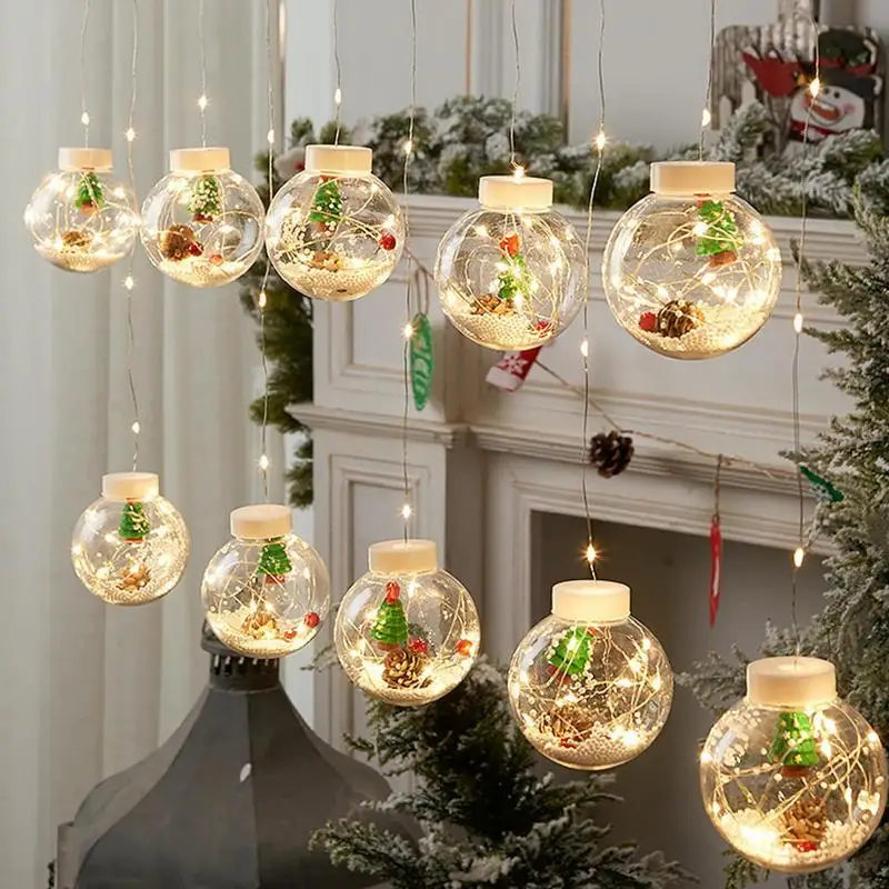 Christmas Window Lights Decorations Warm White Christmas Lights Santa Bubble Ball LED String Lights For Indoor Outdoor Wedding