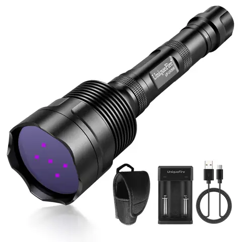 UniqueFire 50W 365NM UV 블랙 라이트 LED 손전등 고출력 및 장거리 등급 빔 전문/상업용으로 가장 적합