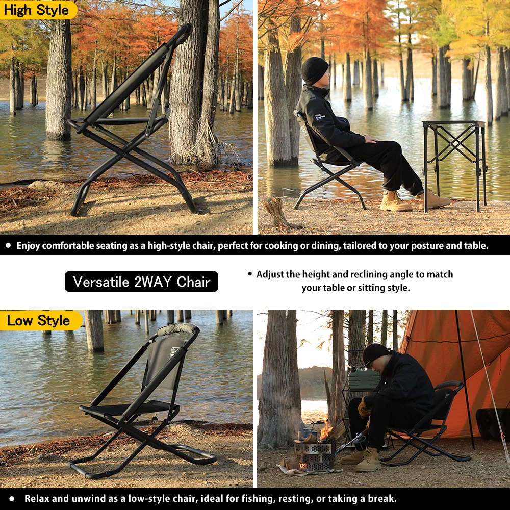 كرسي Soomloom للتخييم في الهواء الطلق قابل للتعديل بارتفاع منخفض وعالي قابل للطي 2-اتجاه EVOLVER للصيد، التجمعات العائلية، والتخييم الجماعي
