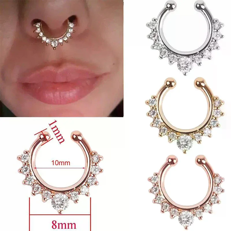 1 Pcs Fake Piercing Nose Ring For Women Clip Septum Rock Hip Hop Punk Crystal Body Jewelry Fake Perforation Nose Studs
