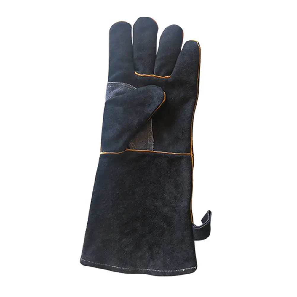 1 par de guantes de horno de piel de vaca resistentes al calor con puño de mezclilla para asar, hornear, tostar, calentar en microondas, preparar sopa, antideslizantes y cómodos