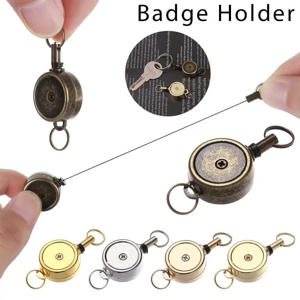 1pc Retractable ID Card Badge Reel Chrome Metal Retractable Door Pass Holder Retractable Chain Work Card Keychain