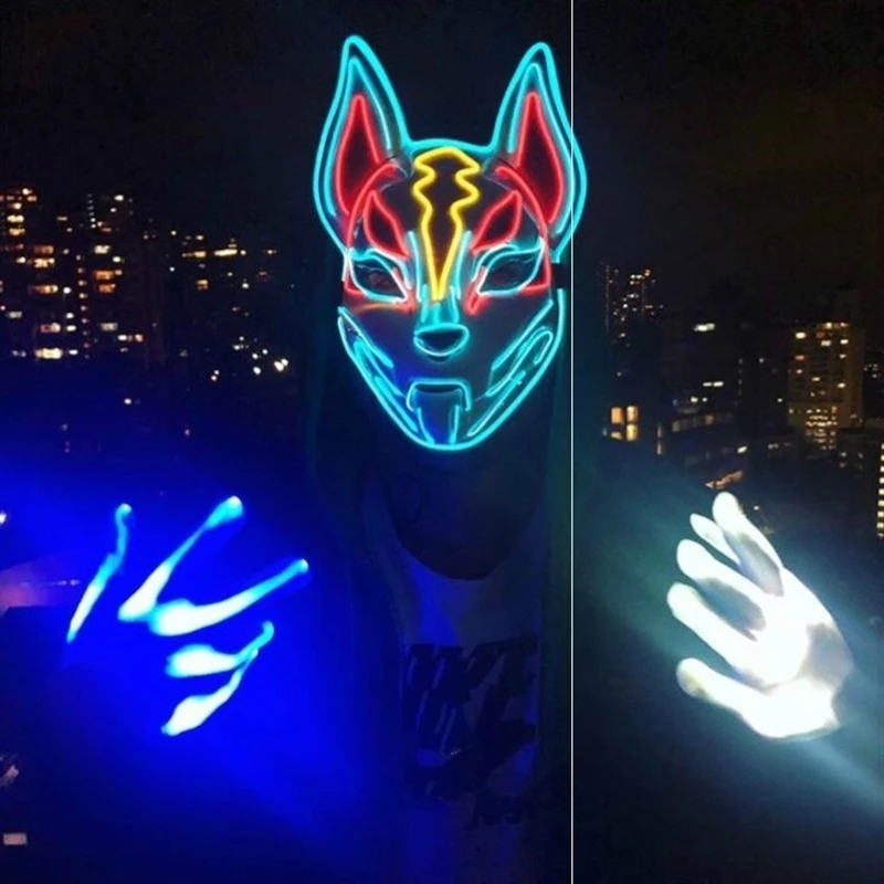 Fox mask luminous LED hood party COS mask Japanese Halloween Sending images can be customized