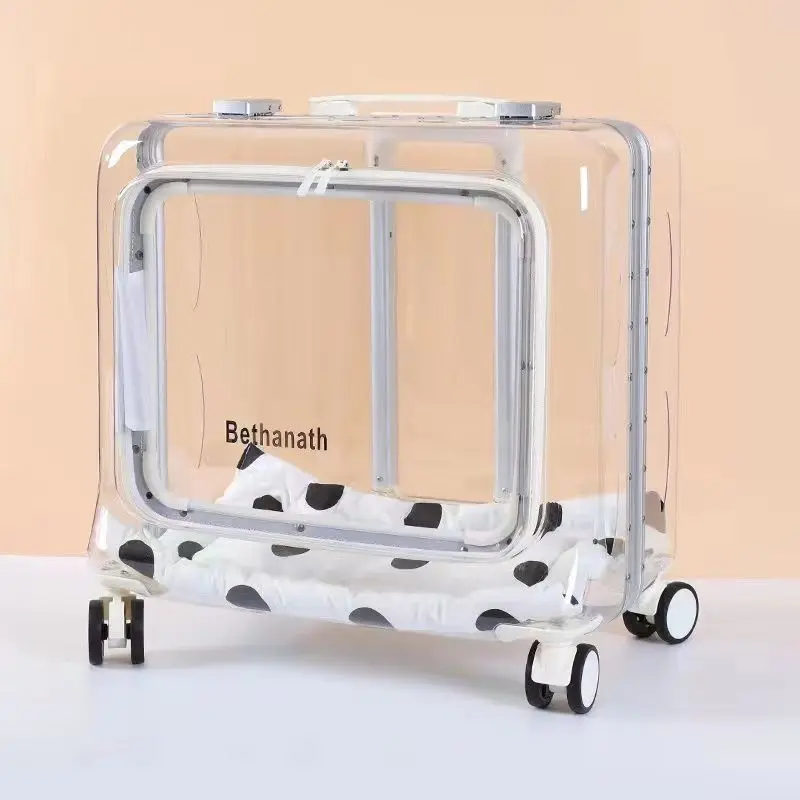 Lightweight Transparent Pet Trolley Case, Beauty Case, Professional Cat Stroller with Wheels, Expandable Pets Accessories