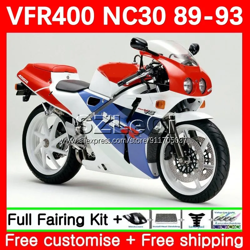 VFR400R For HONDA RVF VFR 400 VFR400 R RR 400R 89 90 91 92 93 Red blue 64No.30 NC30 RVF400R 1989 1990 1991 1992 1993 Fairing