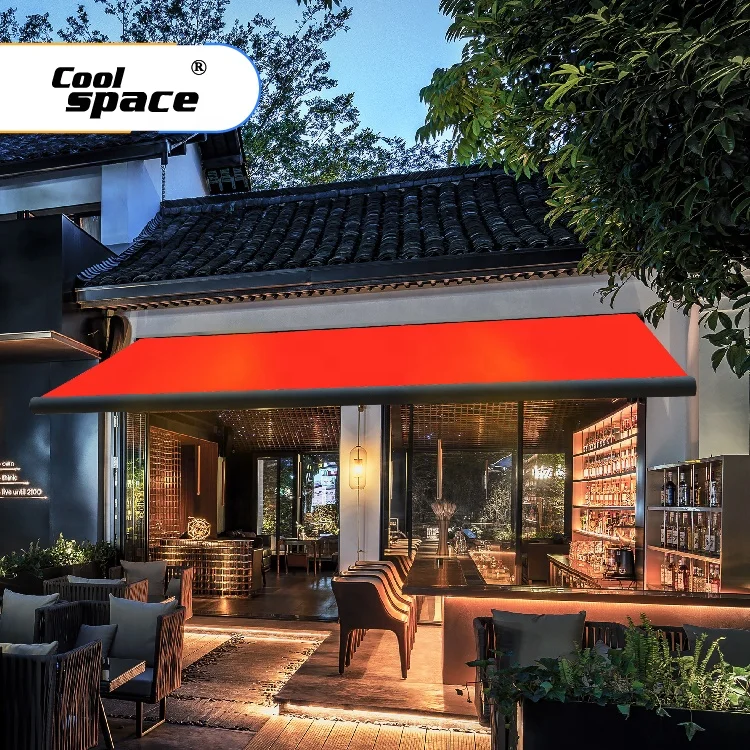 

Full Cassette Awning Motorized Awning Retractable Waterproof Outdoor Awnings with Led Lights