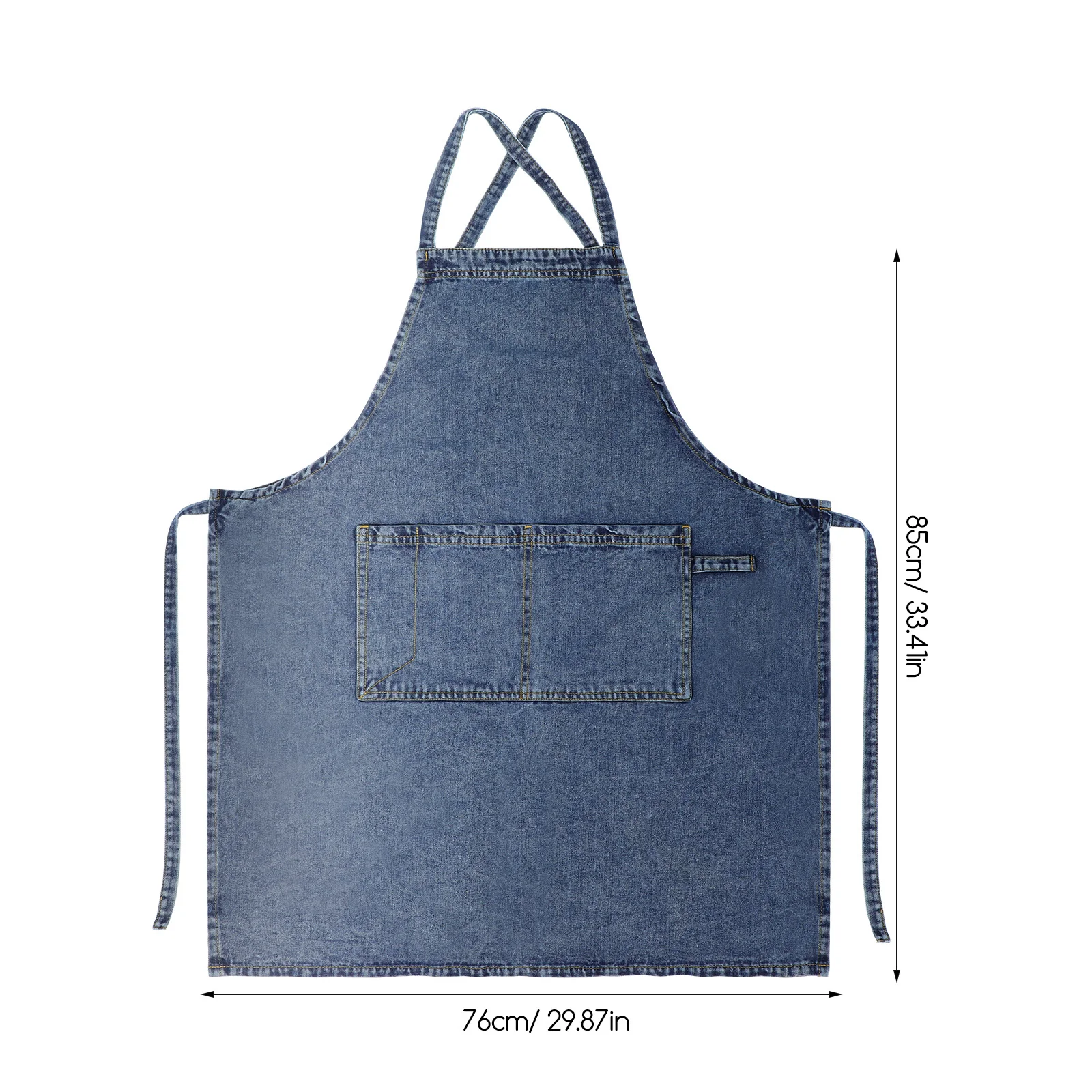 1 szt. Gruby fartuch dżinsowy dla kobiet, fartuch kuchenny chroniący przed zabrudzeniami, z kieszeniami, regulowany, z krzyżowym wiązaniem na plecach, nadający się do prania, wielokrotnego użytku.