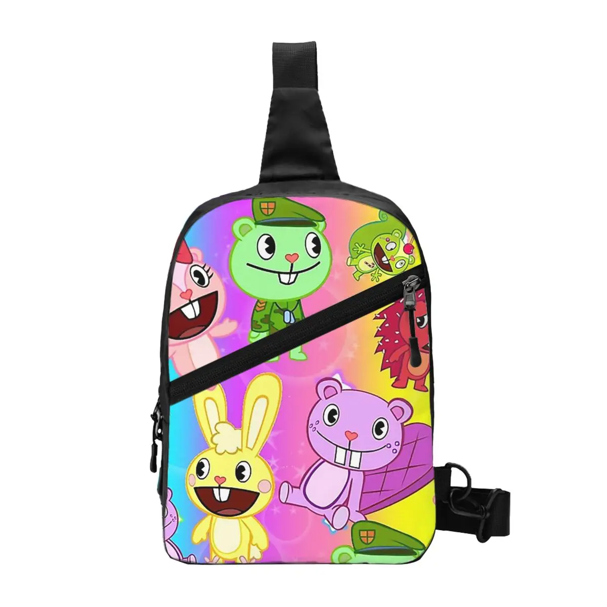 Happy Tree Friends Design Chest Bag Men Sling Crossbody Backpack Chest Bag Traveling Hiking Daypack Shoulder Bag