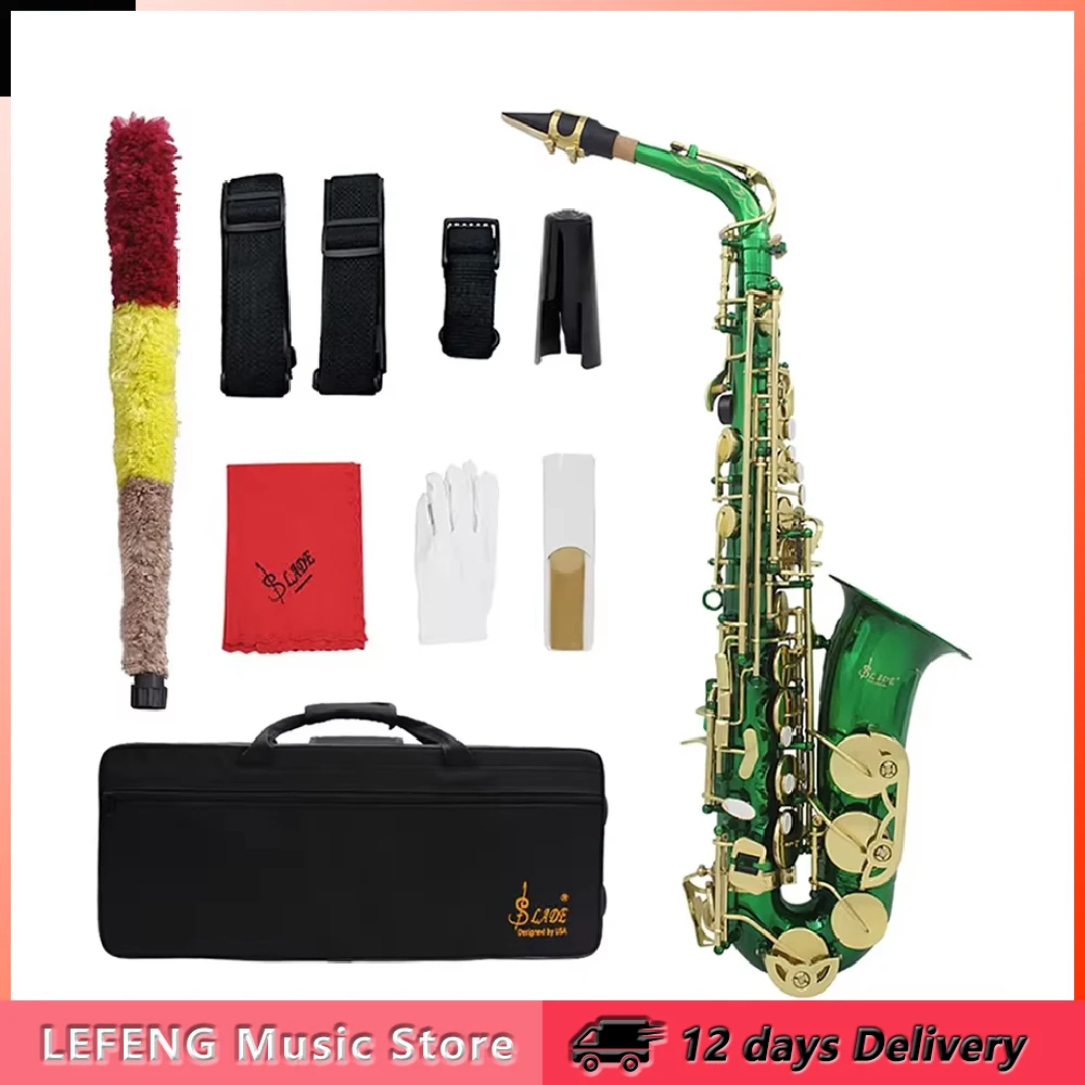 SLADE Alto Saxophone Brass Body Saxofone Green Eb Sax Professional Woodwind Instrument with Case Reeds Gloves Parts Accessories