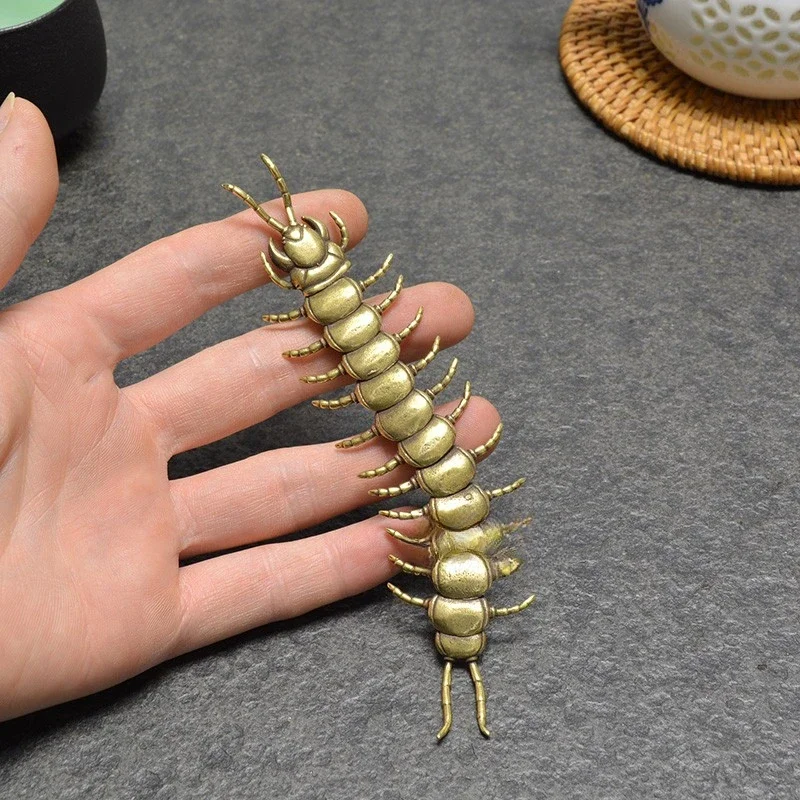 Antique Bronze Centipede Figurines Ornaments Pure Copper Moveable Simulation Animal Statue Crafts Home Feng Shui Desktop Decors