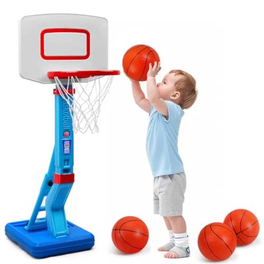 

Toddler Basketball Hoop Indoor for Age 1-3 Adjustable Basketball Hoop Mini Basketball with 4 Balls for Outdoor Poolside Birthda