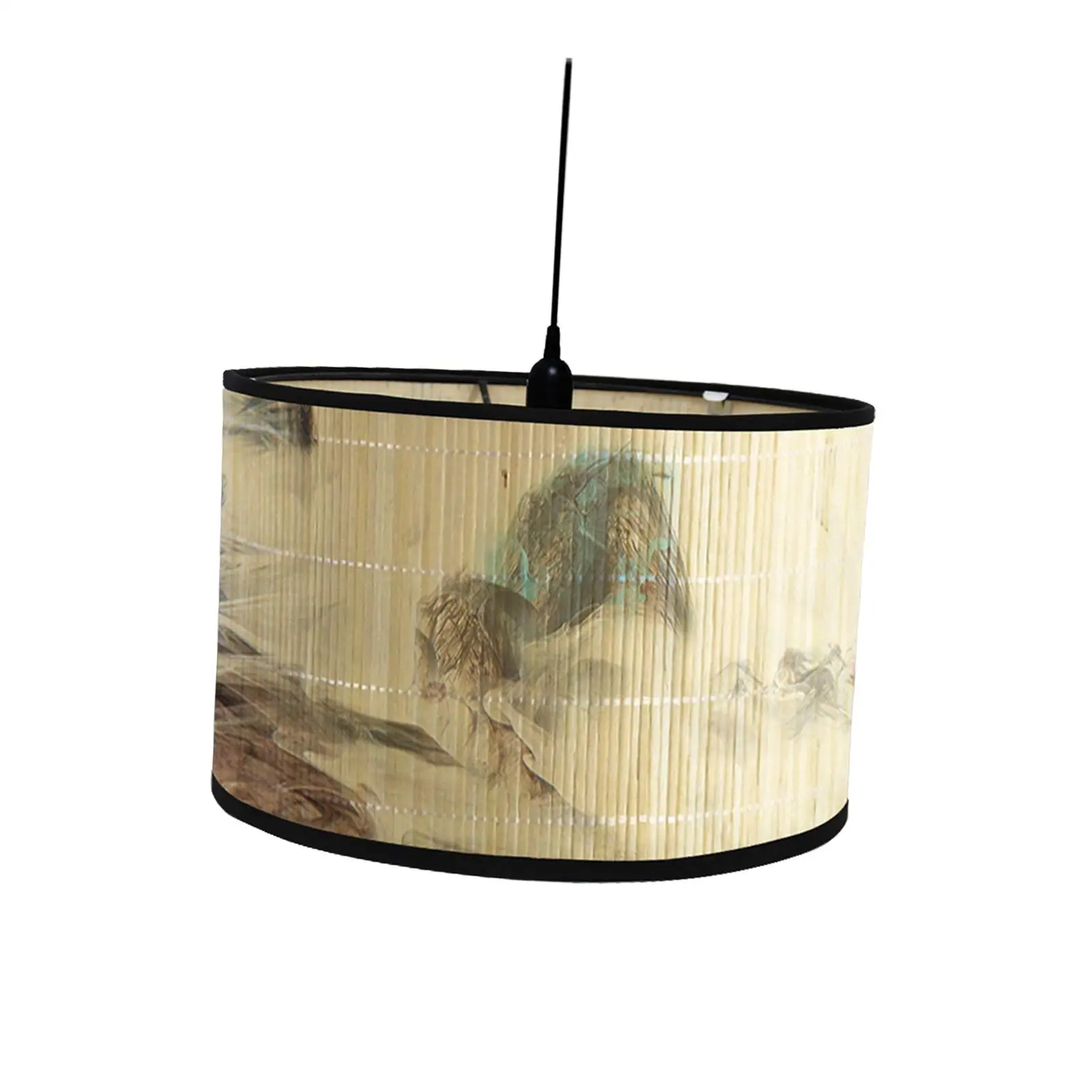 Drum Print Lamp Shade, acessórios de luz substituíveis, abajur de bambu, lâmpada do teto suspensa para mesa, piso