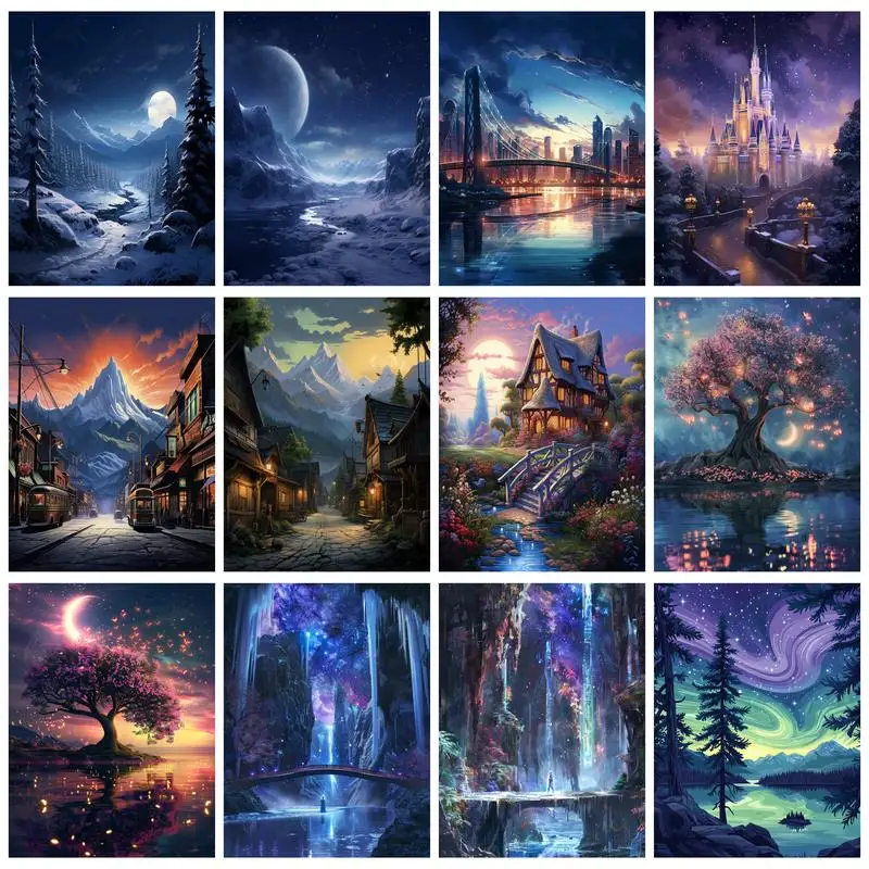 RUOPOTY Painting By Numbers Forest Aurora Acrylic Paint Living Room Paintings Canvas Paint For Beginner on Canvas By Number Kits