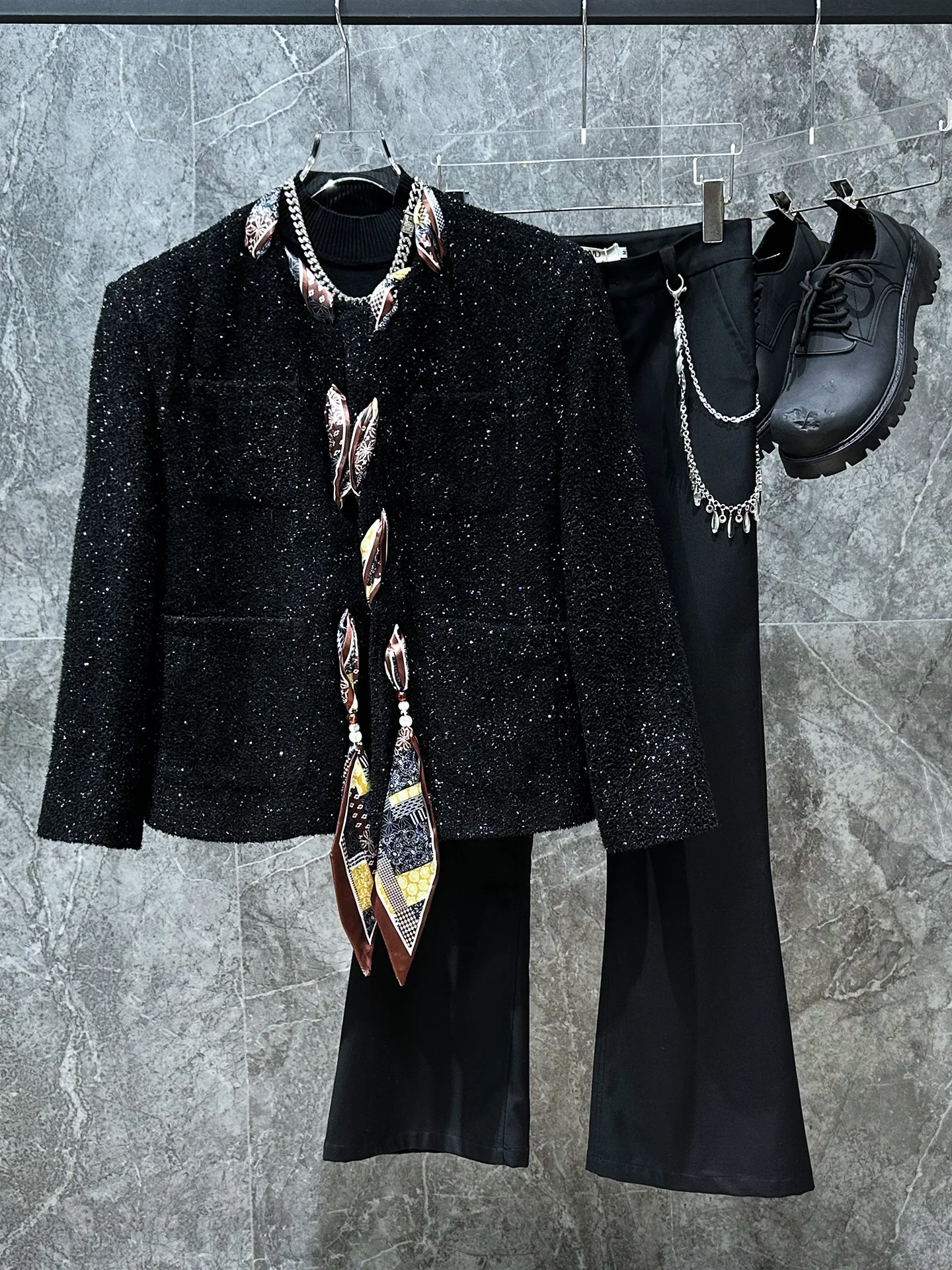 

Faionable Men's Silk Scarf Jaet High-End Ele Design Korean Sle Autumn Winter Loose Fit Polyester Fiber Casual Wear