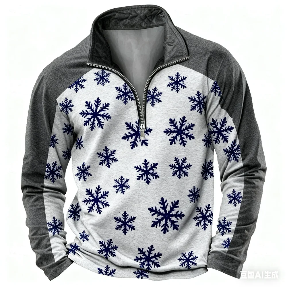 3D Vintage Style Men's Zipper Sweatshirt Outdoor Street Casual Comfortable Half Zip Clothes Autumn Winter Loose Long Sleeve Tops