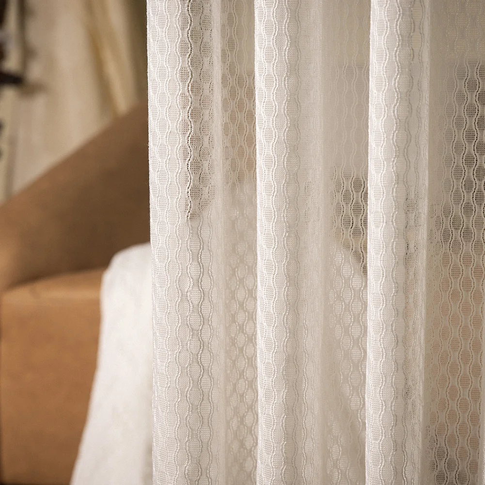 LEEJOOM Summer Cotton Linen Beige Tulle Tulle Voile Curtain Wave Striped Blind Kitchen Door Curtain Window Drapes