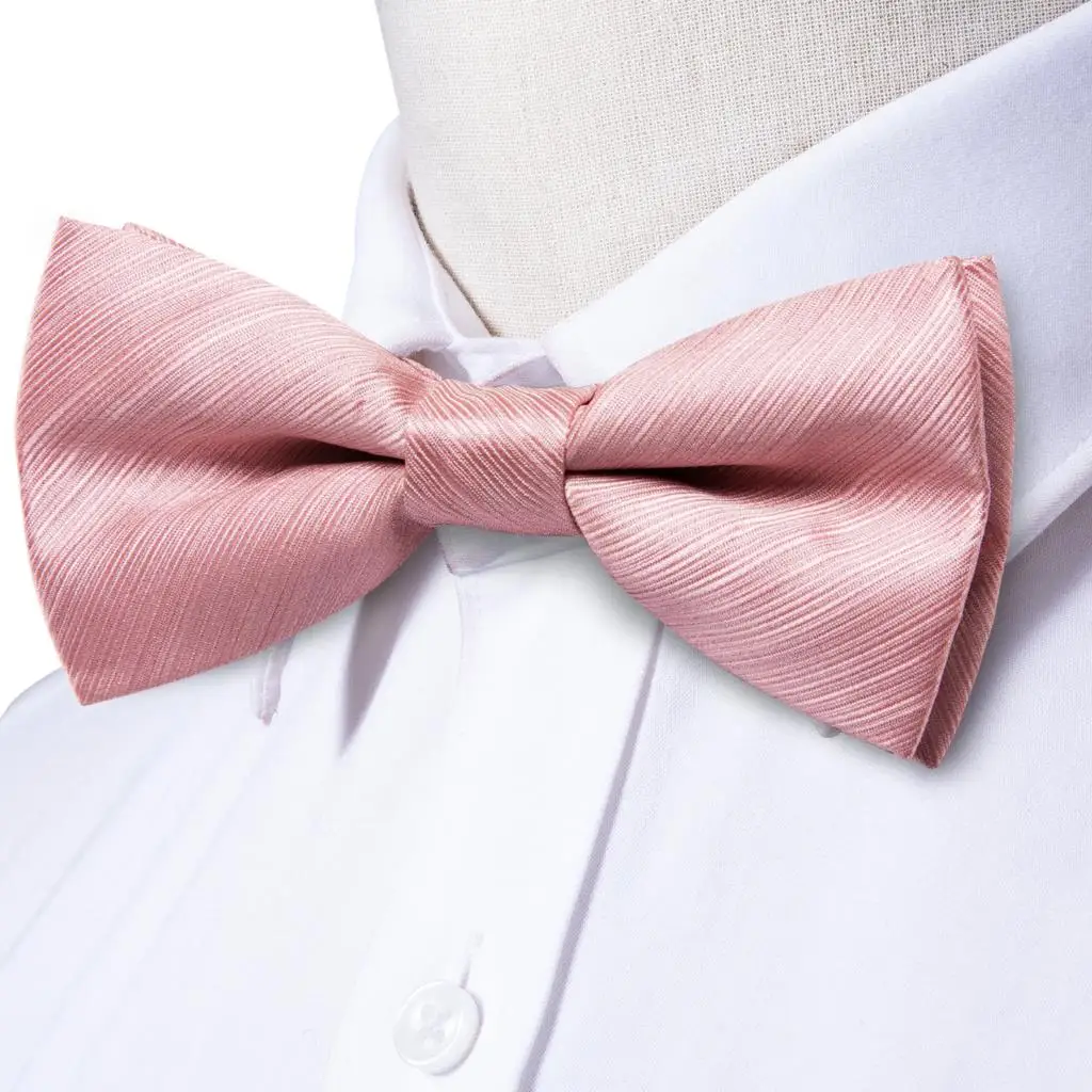 Hi-Tie Luxury Silk Mens Vests Rose Gold Pink Striped Waistcoat Necktie Bowtie Hanky Cufflinks Set Waist Jacket For Men Wedding
