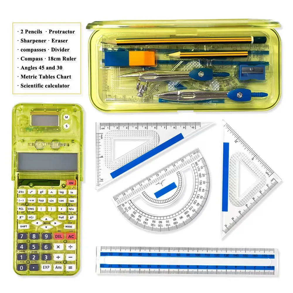 Transparent Stationery Box Multifunction Clock 82MS Scientific Computer Function Calculator