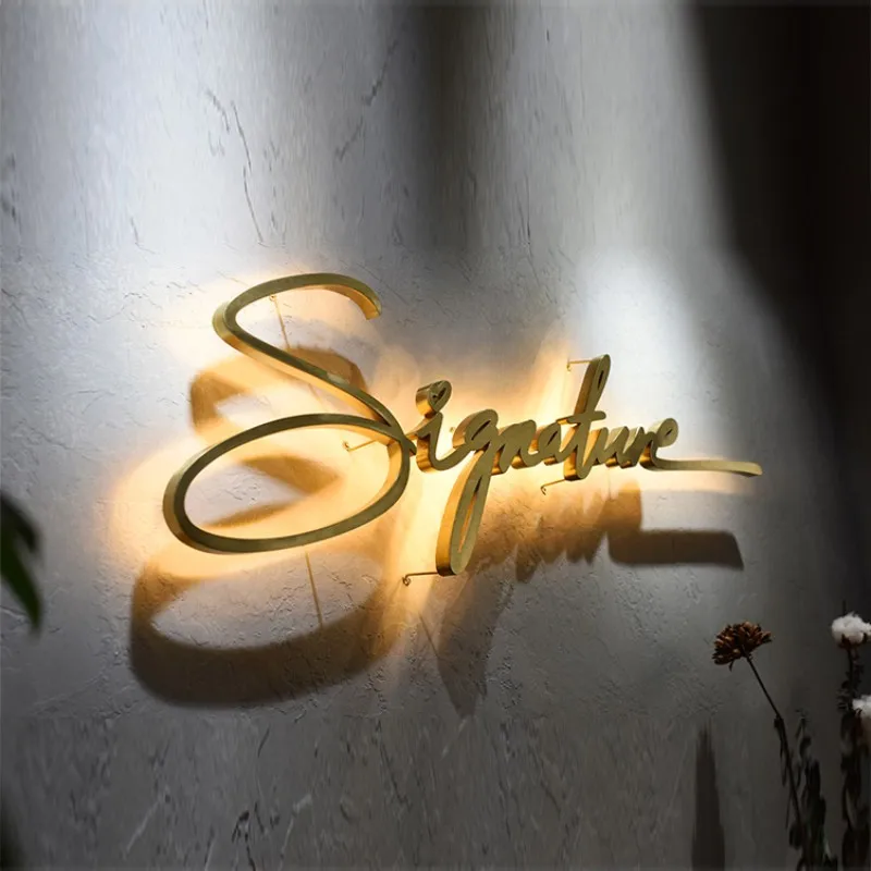 Custom Made Outdoor Stainless steel backlit LED letter Shop Sign exterior reverse channel letters company logo business sign