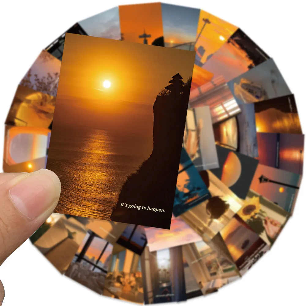 60-Sheet Sunset & Twilight Aesthetic Stickers - Waterproof PET Decals for Journaling, Phone & Fridge Art AnimeWorlds Store