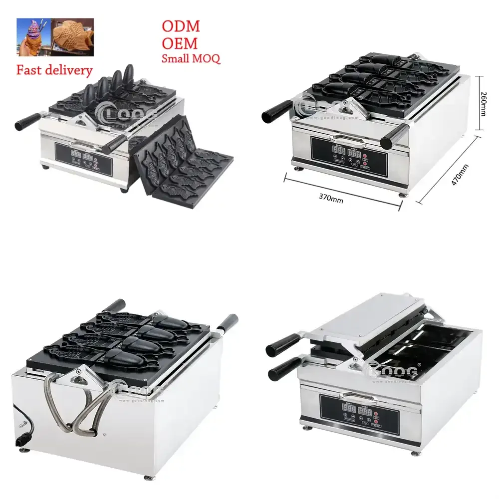 

New Electric Commercial Mini Taiyaki Maker Fish Shape Cake Waffle and Ice Cream Cone Baking Machine