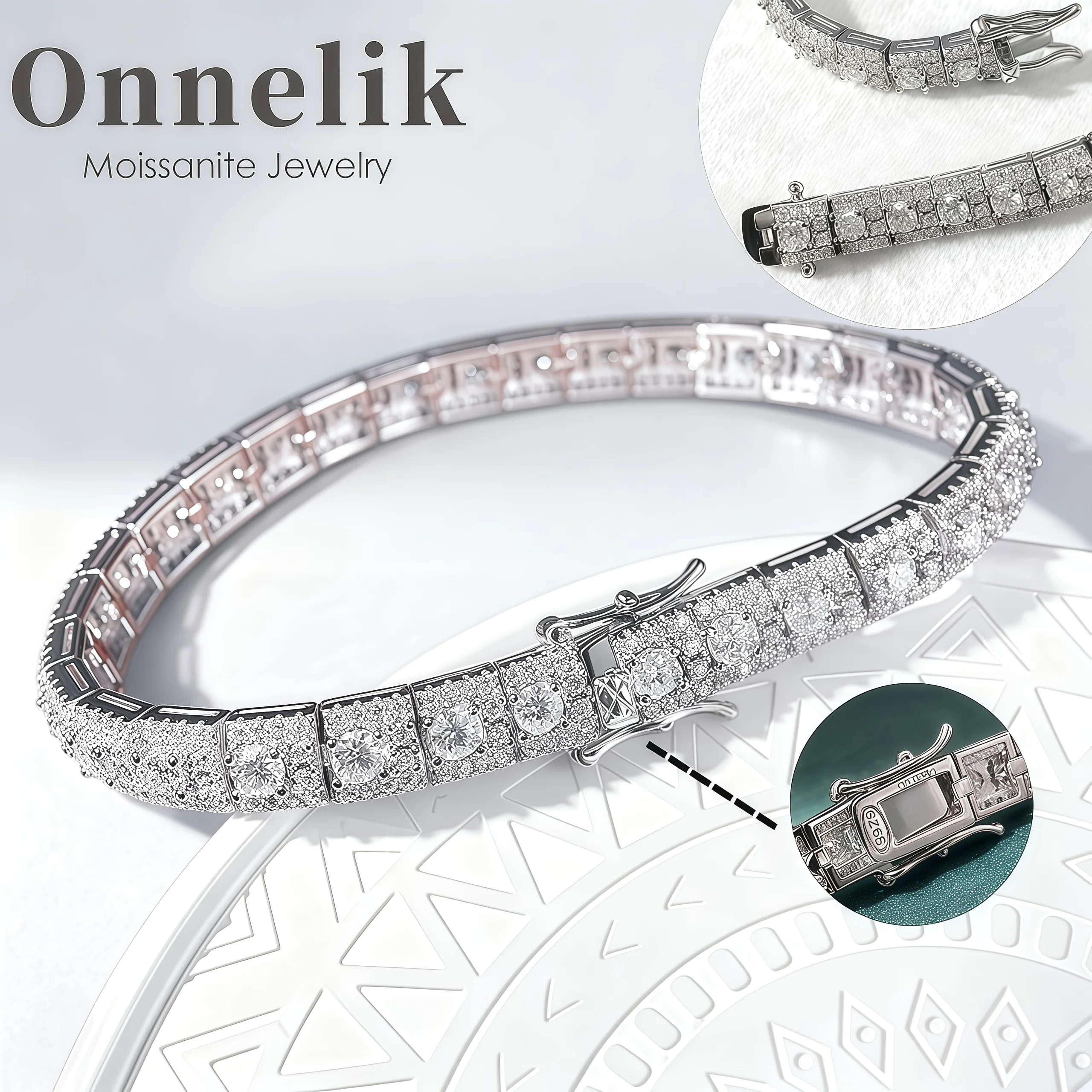 

Onnelik S925 Sterling Silver Moissanite Bracelet Precision Tennis for Women Dainty Minimalist Iced Out Chain Jewelry Anniversary