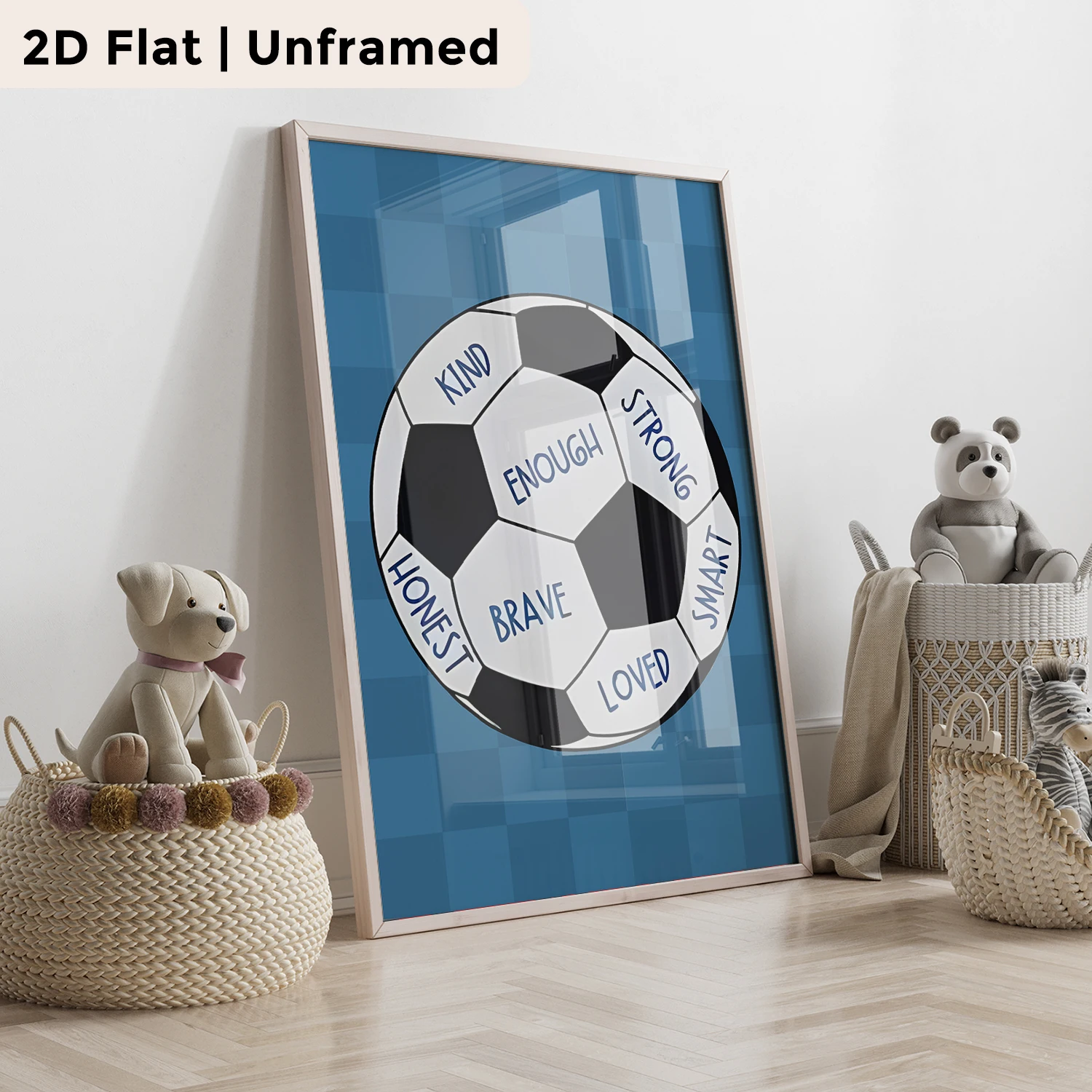 3pcs Personalized Custom Name Blue‑Checkered Soccer Wall Art Print Picture Canvas Poster Painting For Living Room Home Decor