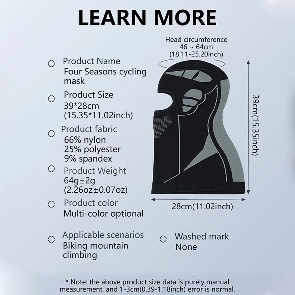 GTUBIKE Unisex Winter Warm Balaclava Hat Elastic Breathable Cycling Full Face Mask Outdoor Skiing Mask Motorcycle Helmet Inner
