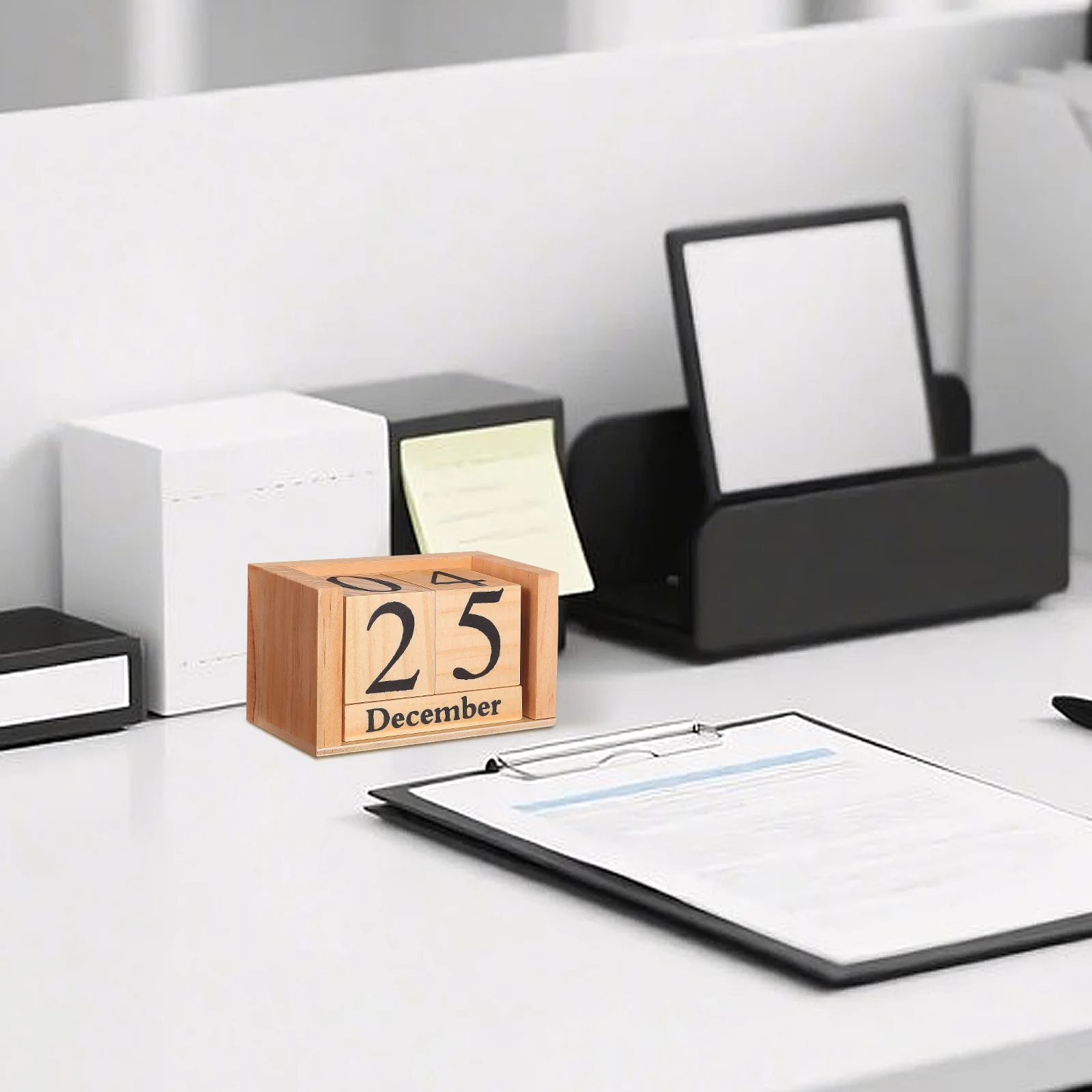 

Wooden Calendar Blocks Elegant Stand Up Desk Decor No Year Printed Easy to Update Daily Use Calendar for Office Study Room