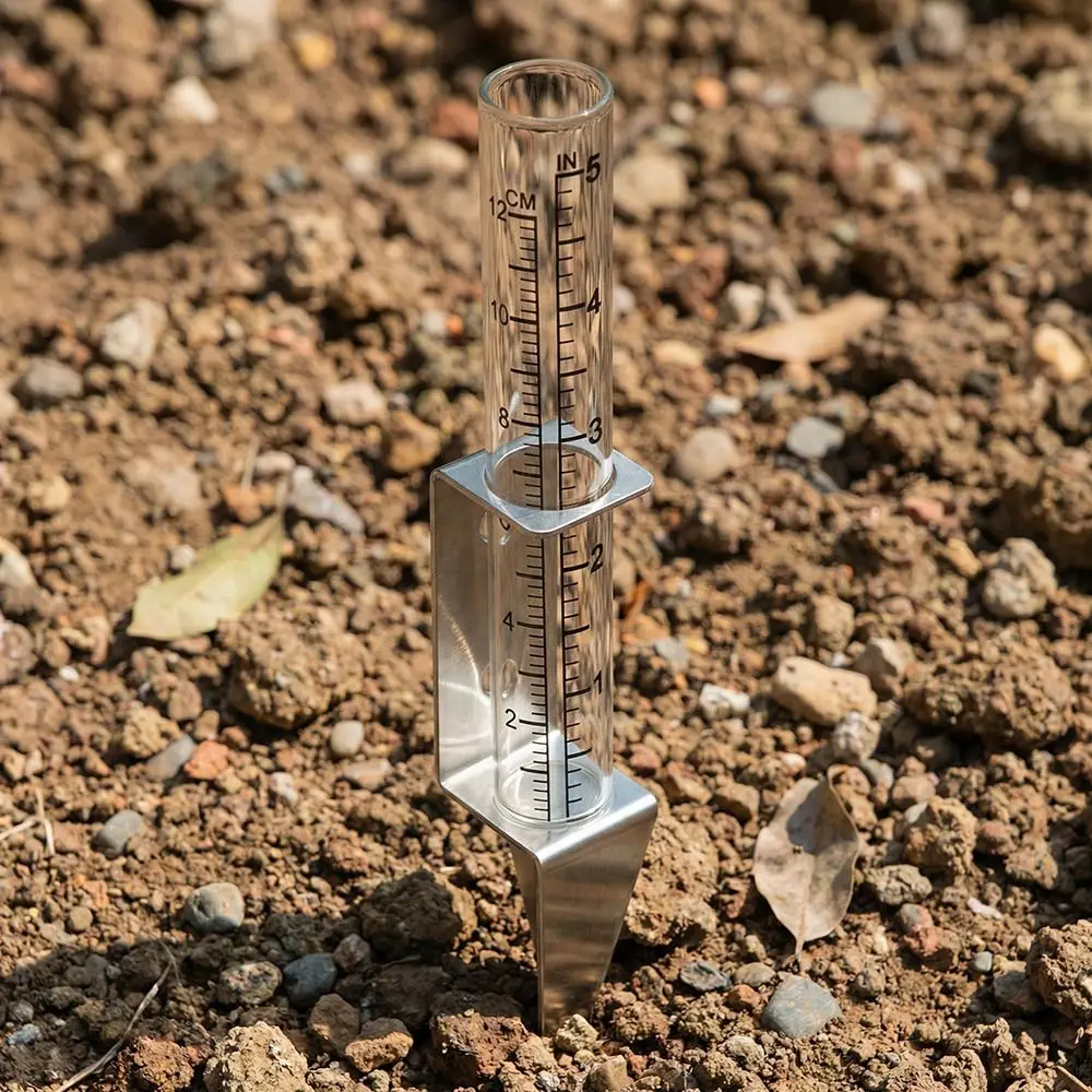 Durable Stainless Steel Glass Rain Gauge 2 in1 Mounting Rack Easy To Read Rainwater Measuring Tool Long-Lasting Stability