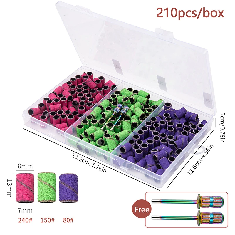 مسمار الرملي حلقة العصابات 210 قطعة حصى الكهربائية مانيكير الحفر طحن رؤساء UV هلام البولندية إزالة باديكير أدوات جلخ