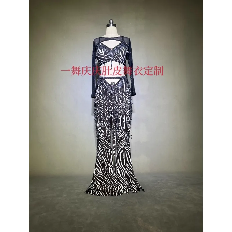 맞춤형 벨리 댄스 의상 공연 복장 얼룩말 패턴 세트 퓨전 바람 격려 연습 드레스 밸리 댄스 슈트