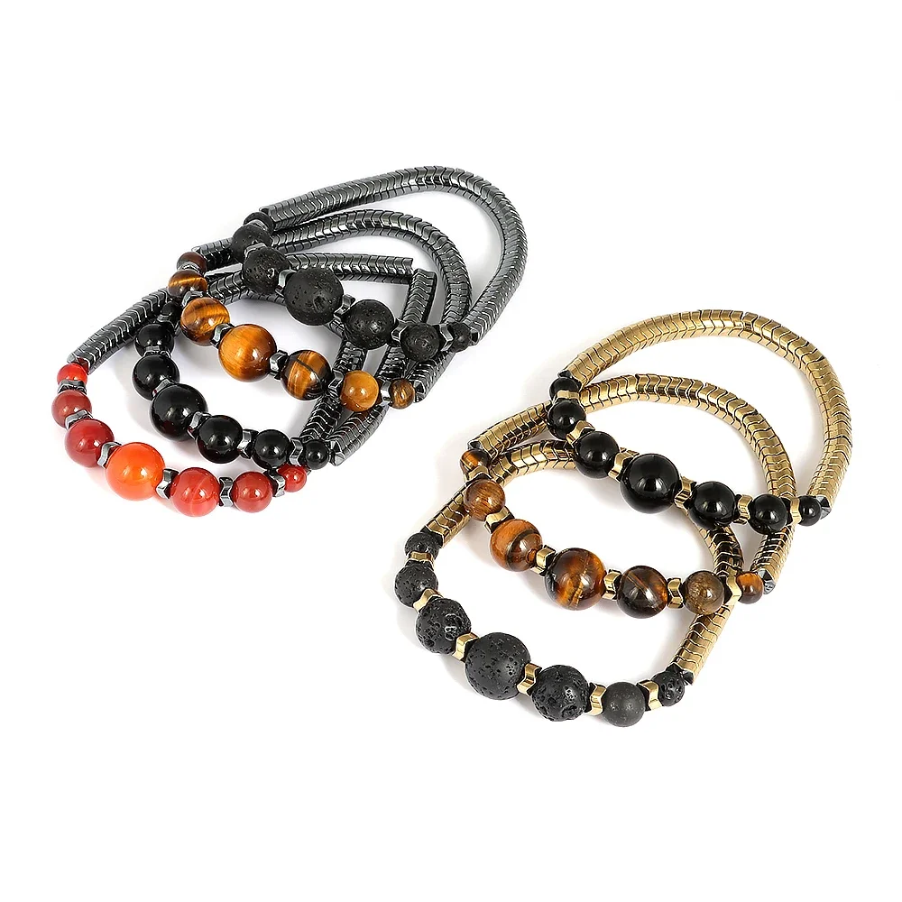 Colorful Natural Beaded Stainless Steel Tiger Eye Bracelets Adjustable Stretch Bangle for Women Men Glamour Jewelry Lucky Gifts