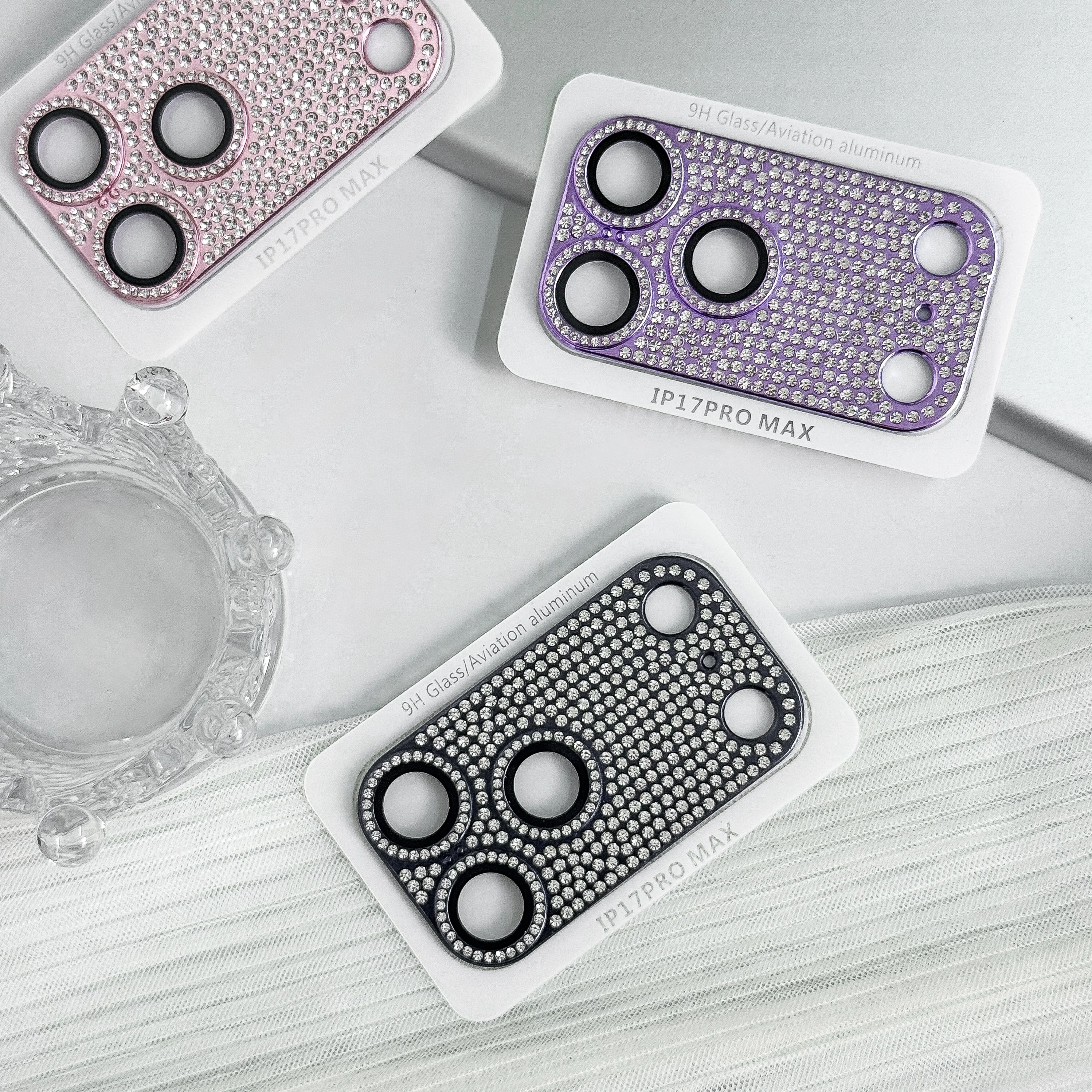 واقي عدسة مدرع ماسي لامع لهاتف Apple iPhone 17 Pro Max، واقي شاشة بتغطية كاملة الكل في واحد مع تصميم فاخر