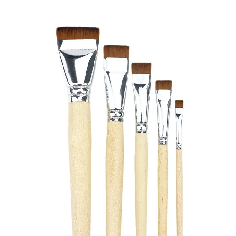 Professional Lacquer Art Brushes Set - 5pcs Short Hair Nylon Flat Brushes for Lacquerware, Oil Painting & Fine Art Tools